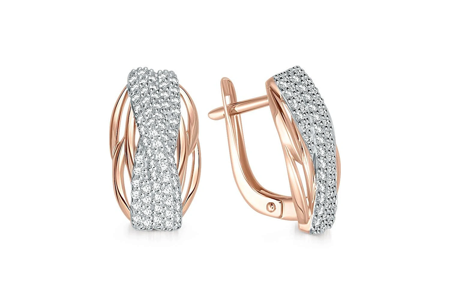 Серьги из красного золота с 126 фианитами
