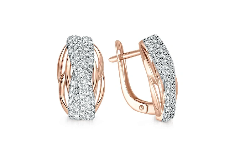 Серьги из красного золота с 126 фианитами