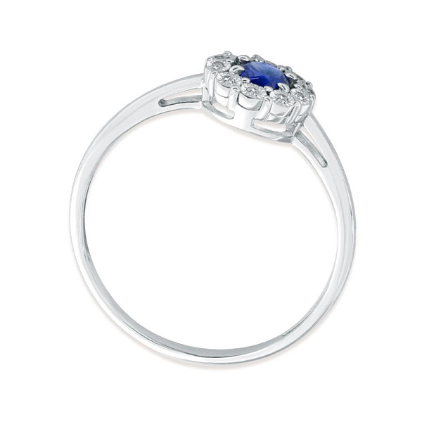 Кольцо из белого золота с корундом и 10 фианитами