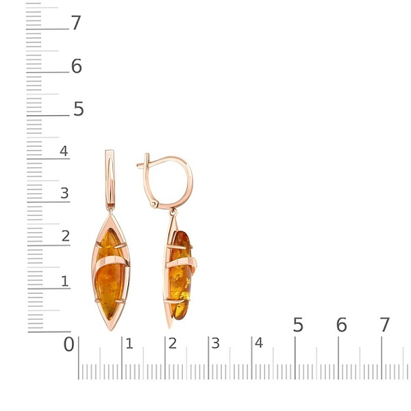 Серьги из красного золота с янтарём