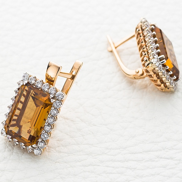 Серьги из красного золота с 2 султанитами и 48 фианитами