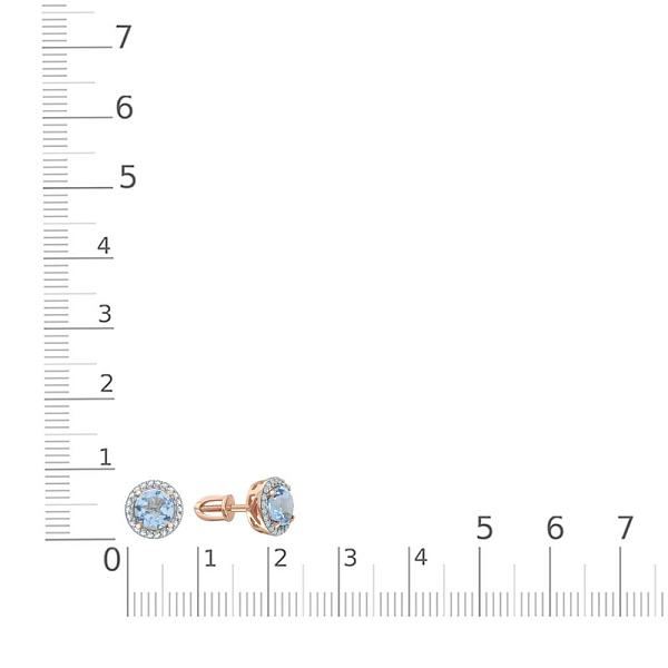 Серьги-пусеты из красного золота с 2 топазами sky и 44 фианитами