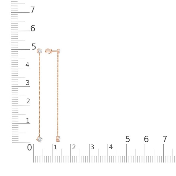 Серьги-пусеты из красного золота с 4 фианитами