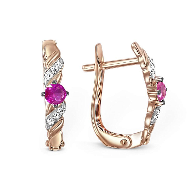 Серьги из красного золота с 2 рубинами и 12 бриллиантами
