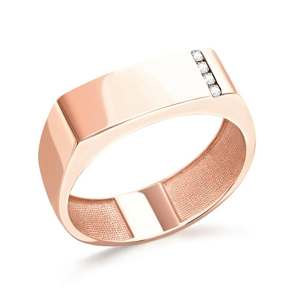 Печатка из красного золота с 4 фианитами