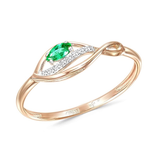 Кольцо из красного золота с изумрудом и 8 бриллиантами