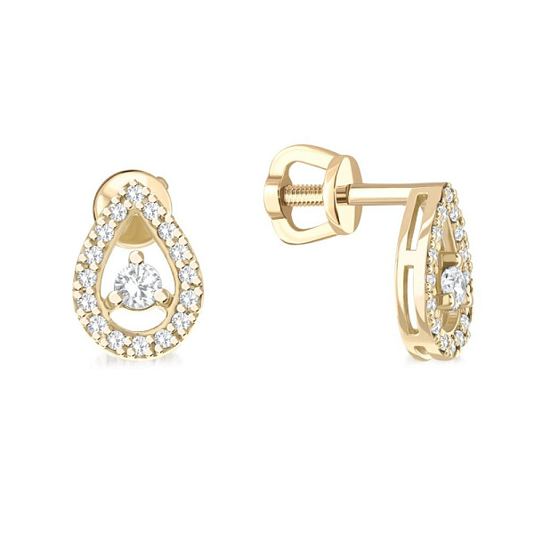 Серьги-пусеты из жёлтого золота с 34 муассанитами