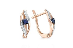 Серьги из красного золота с 2 сапфирами и 16 бриллиантами