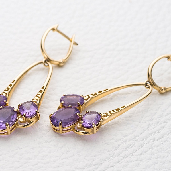 Серьги из жёлтого золота с 6 аметистами