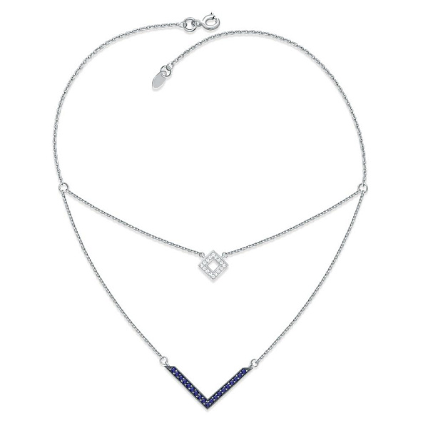 Колье Квадрат из белого золота с 19 сапфирами и 16 бриллиантами