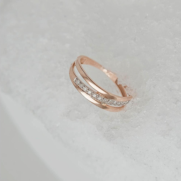 Кольцо Дорожка из красного золота с 12 бриллиантами