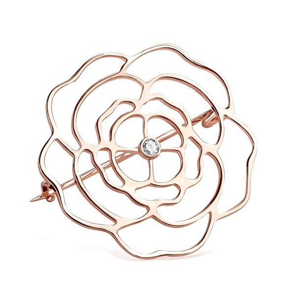 Брошь Цветок из красного золота с бриллиантом
