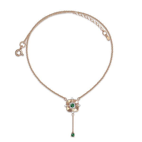 Колье из красного золота с 2 изумрудами и 4 бриллиантами