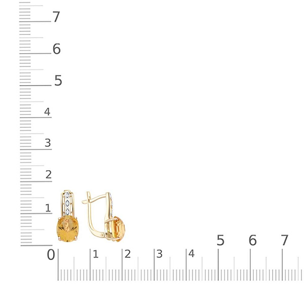 Серьги из жёлтого золота с 2 цитринами и 6 бриллиантами