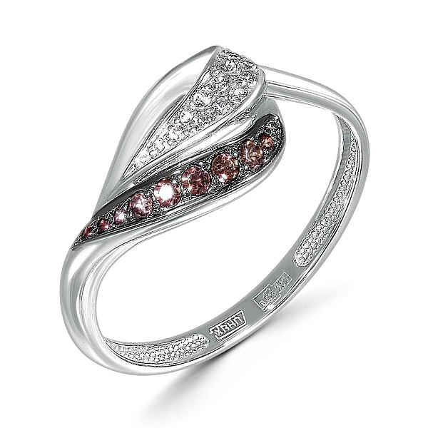 Кольцо из белого золота с 21 фианитами