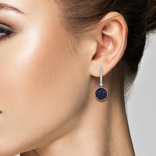 Серьги из белого золота с 2 авантюринами и 20 фианитами