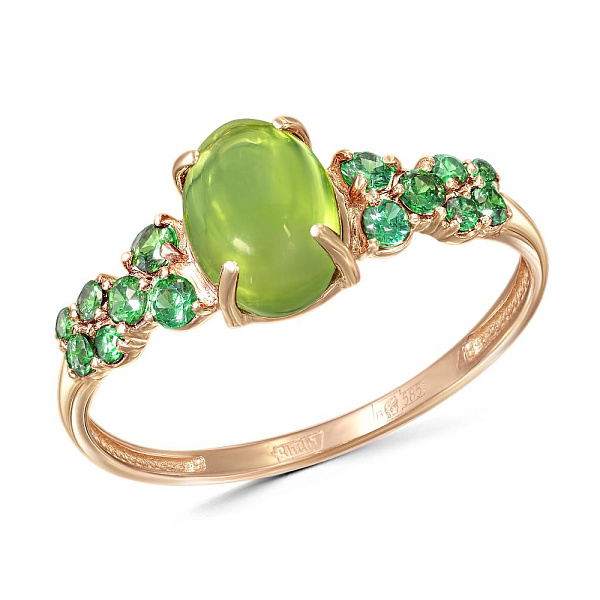 Кольцо из красного золота с кварцем и 14 фианитами