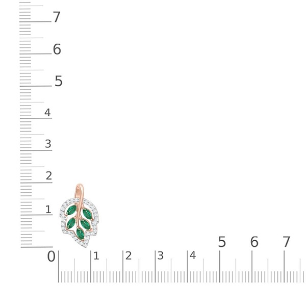 Подвеска Веточка из красного золота с 5 изумрудами и 30 фианитами