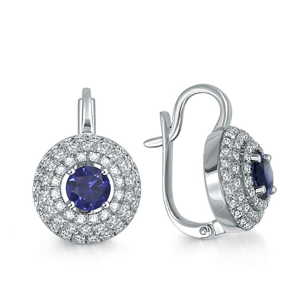 Серьги из белого золота с 2 корундами и 112 бриллиантами