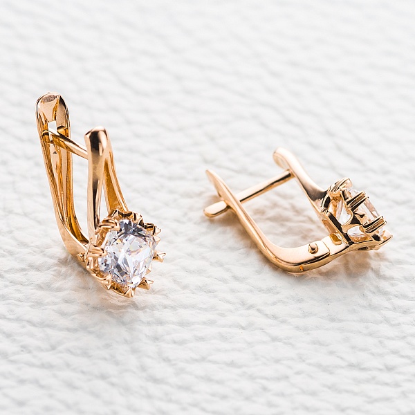 Серьги из красного золота с 2 кристаллами swarovski