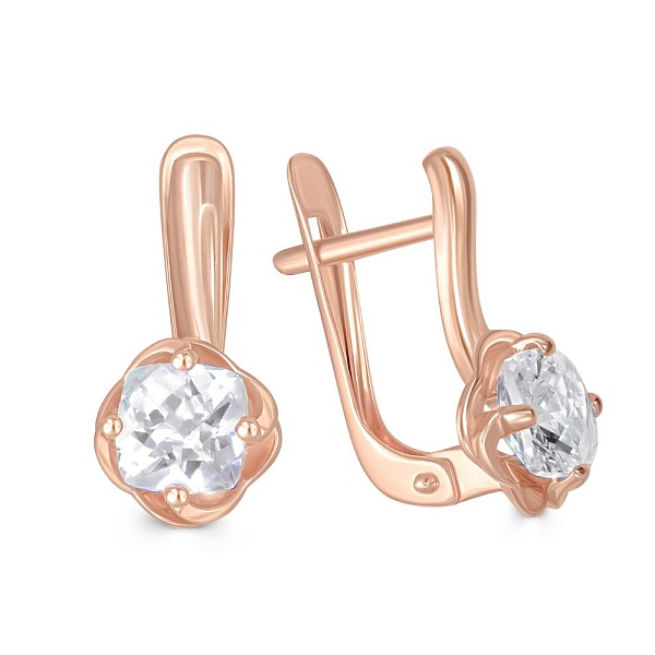 Серьги Цветы из красного золота с 2 кристаллами swarovski