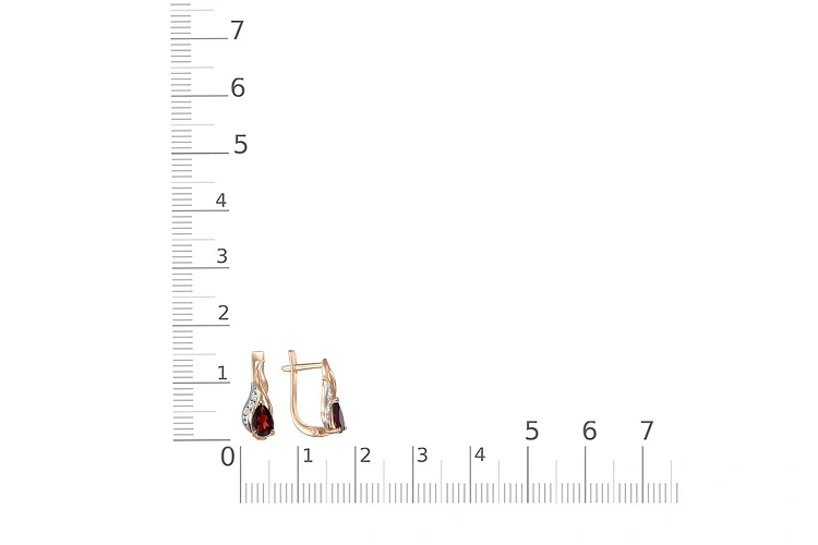 Серьги из красного золота с 2 гранатами и 6 фианитами