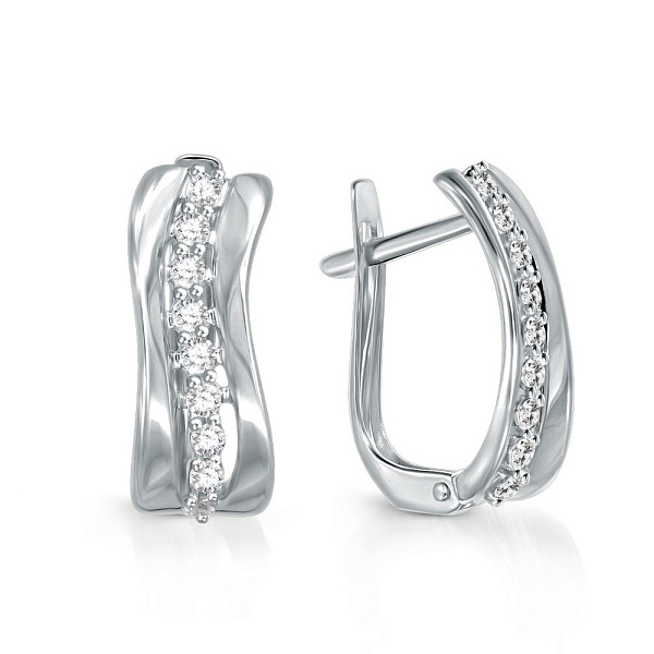 Серьги из белого золота с 18 фианитами
