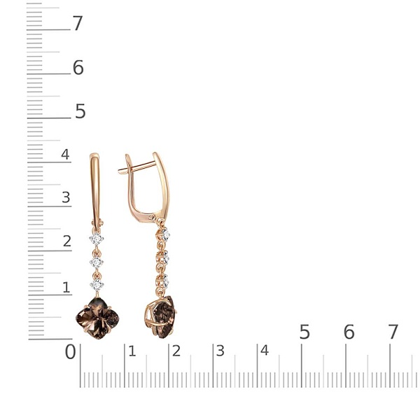 Серьги из красного золота с 2 кварцами и 6 фианитами