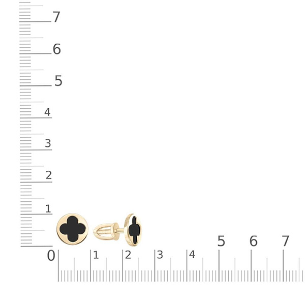 Серьги-пусеты Клевер из жёлтого золота с 2 ониксами