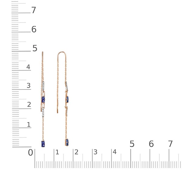 Серьги-продёвки из красного золота с 4 корундами и 20 бриллиантами