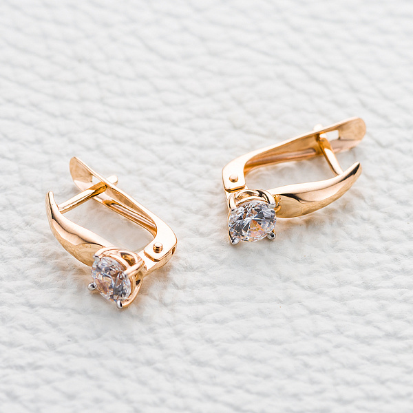 Серьги из красного золота с 2 кристаллами swarovski