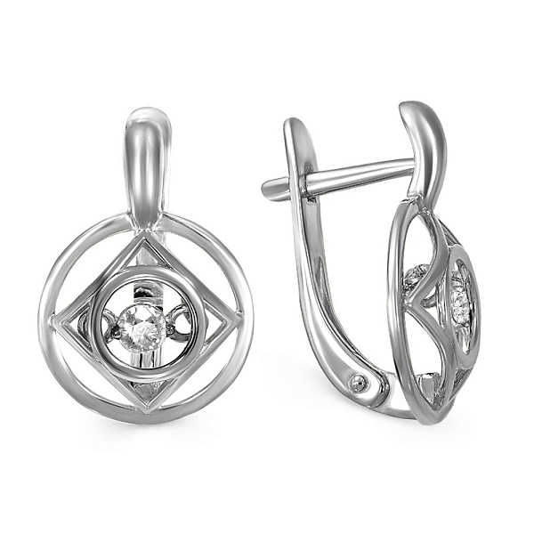Серьги Круги из белого золота с 2 фианитами