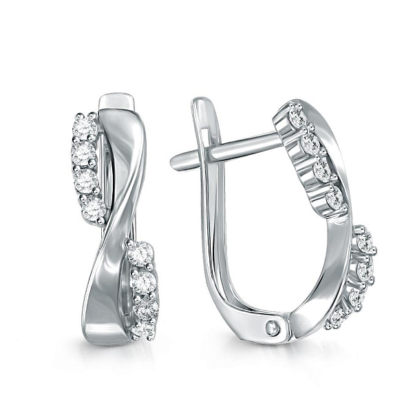 Серьги из белого золота с 16 фианитами