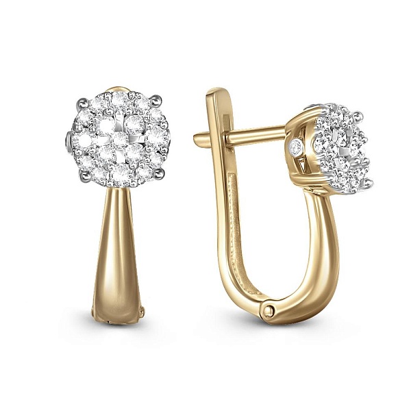 Серьги Малинки из жёлтого золота с 40 бриллиантами