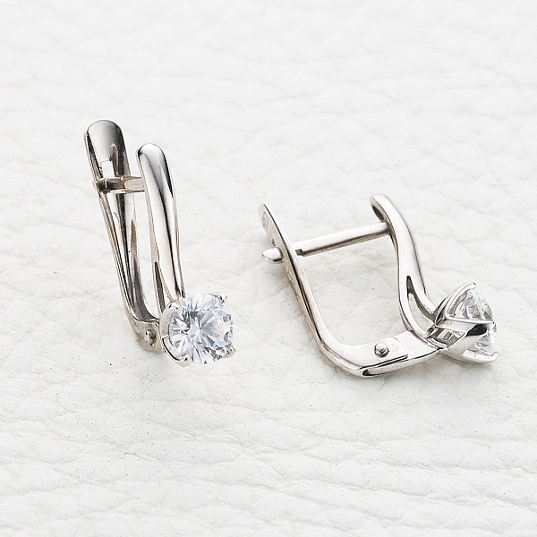 Серьги из белого золота с 2 кристаллами swarovski