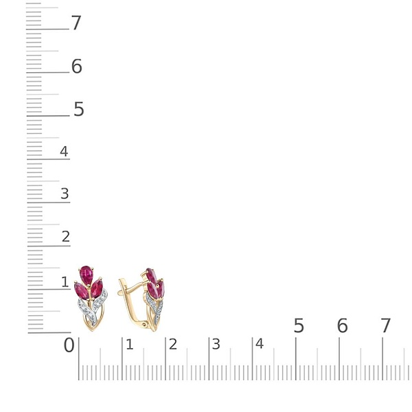 Серьги Цветы из жёлтого золота с 6 рубинами и 8 бриллиантами