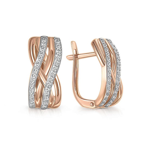 Серьги из красного золота с 56 фианитами