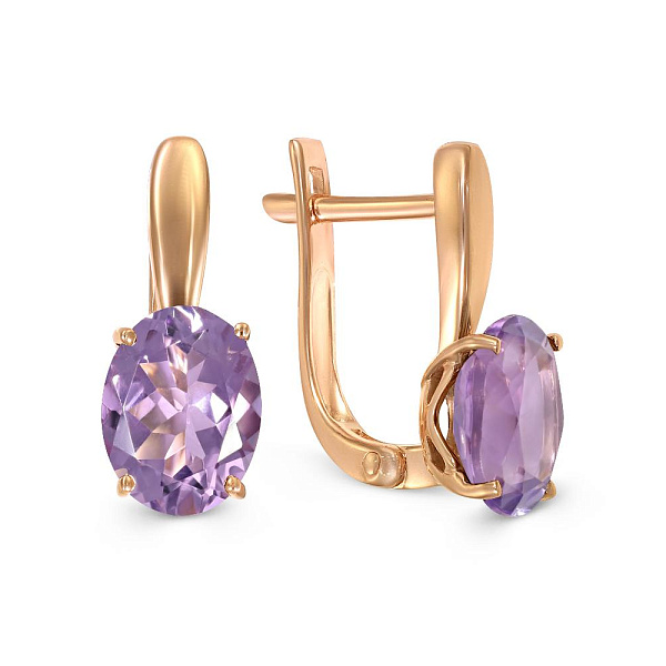 Серьги из красного золота с 2 аметистами