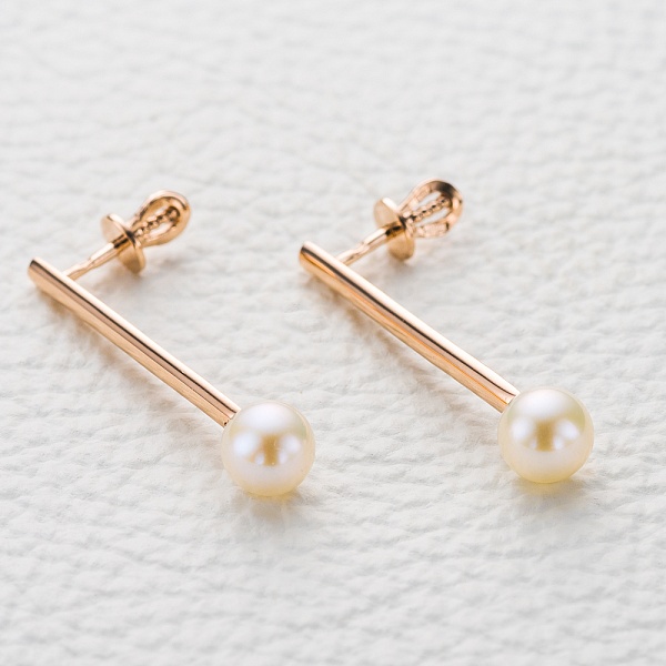 Серьги-пусеты из красного золота с 2 жемчужинами