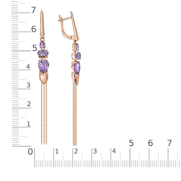 Серьги из красного золота с 6 аметистами