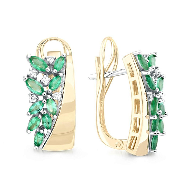 Серьги из жёлтого золота с 18 изумрудами и 10 бриллиантами