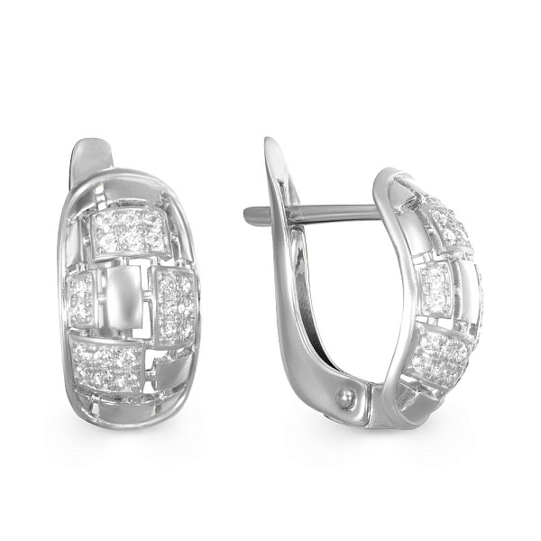Серьги из белого золота с 40 фианитами