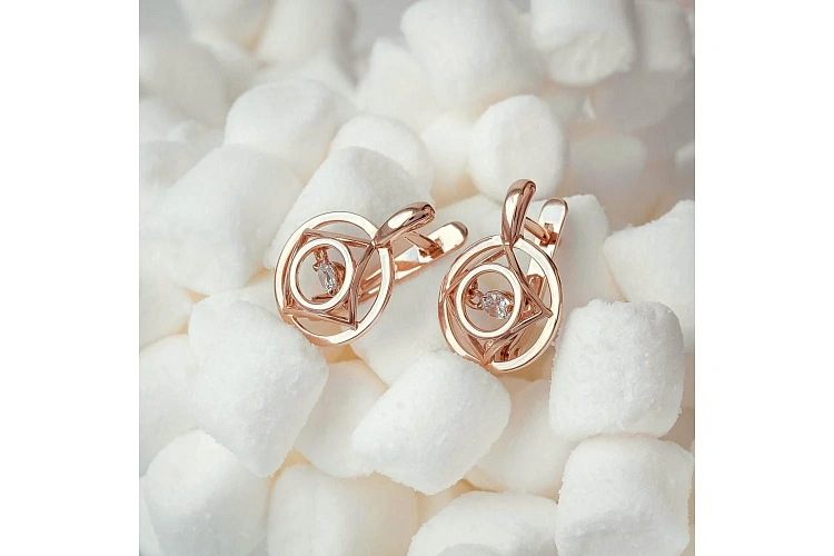 Серьги Круги из красного золота с 2 фианитами
