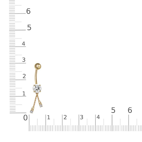 Пирсинг из жёлтого золота с 3 фианитами