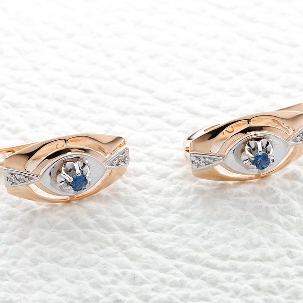 Серьги из красного золота с 2 сапфирами и 8 бриллиантами