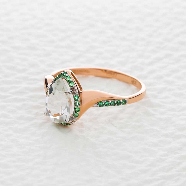 Кольцо из красного золота с празиолитом и 27 фианитами