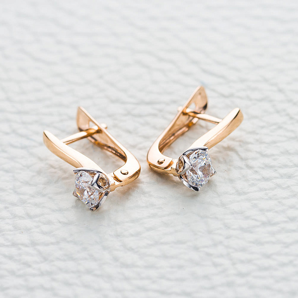 Серьги из красного золота с 2 кристаллами swarovski