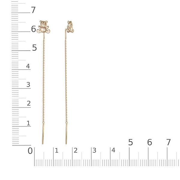 Серьги-продёвки Мишки из жёлтого золота без вставок
