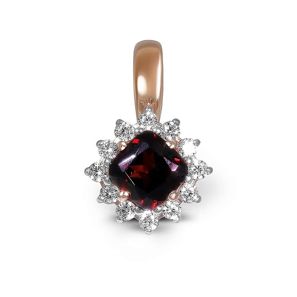 Подвеска из красного золота с гранатом и 12 фианитами