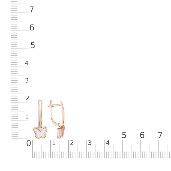 Серьги Бабочки из красного золота с перламутром